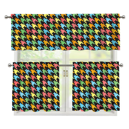 Colorful Houndstooth Print 3 Piece Kitchen Curtains