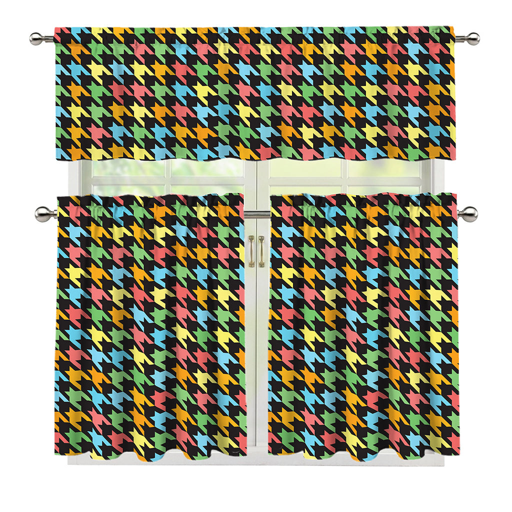 Colorful Houndstooth Print 3 Piece Kitchen Curtains