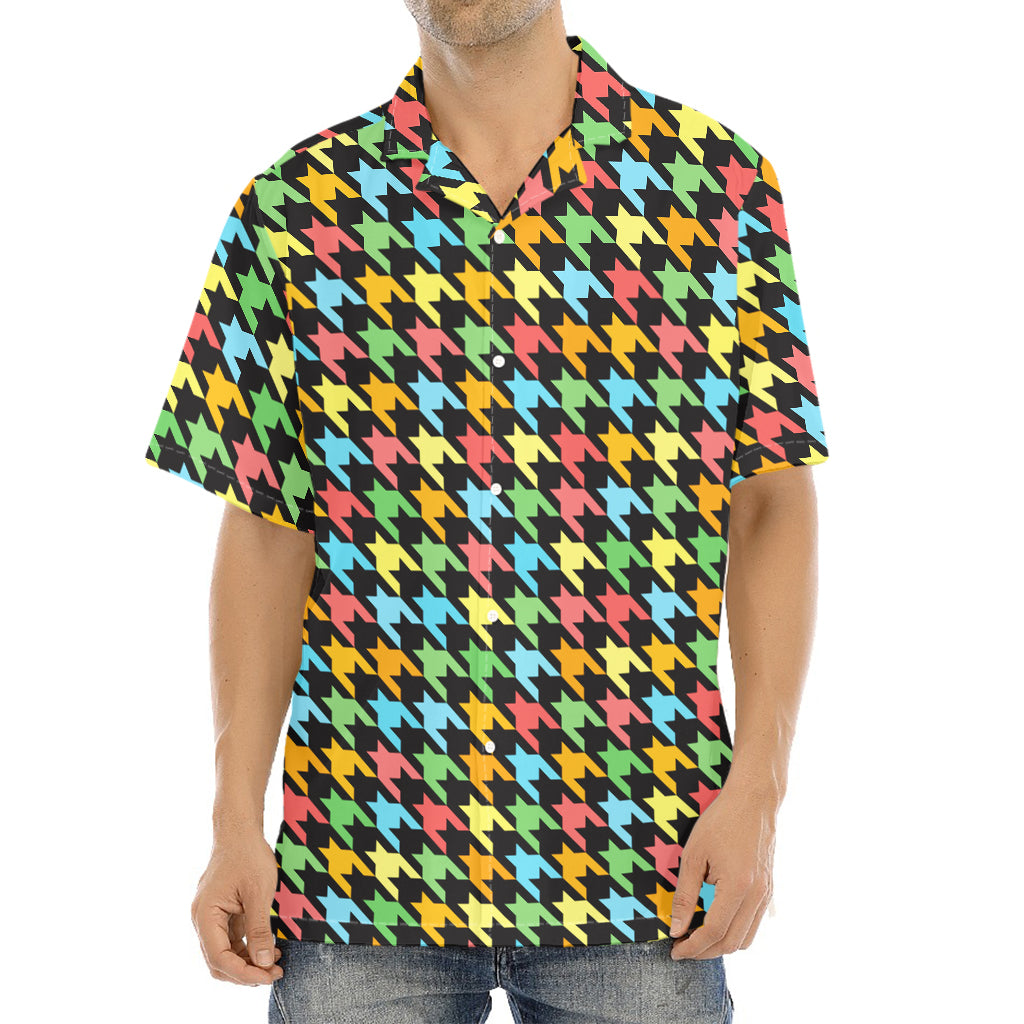 Colorful Houndstooth Print Aloha Shirt
