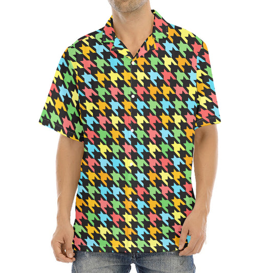 Colorful Houndstooth Print Aloha Shirt
