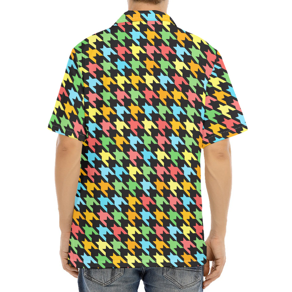 Colorful Houndstooth Print Aloha Shirt
