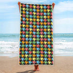 Colorful Houndstooth Print Beach Towel