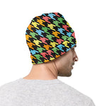 Colorful Houndstooth Print Beanie