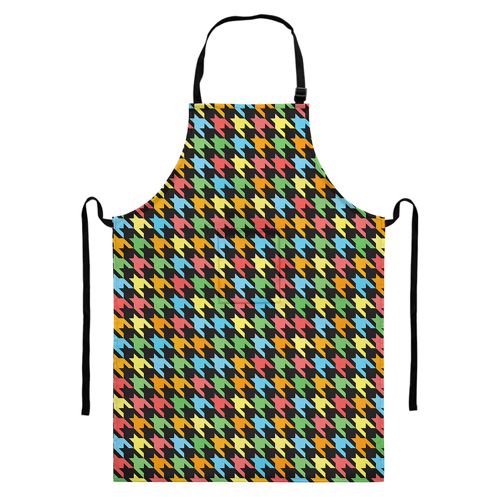 Colorful Houndstooth Print Bib Apron With Pocket