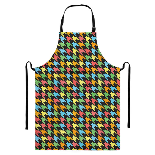 Colorful Houndstooth Print Bib Apron With Pocket