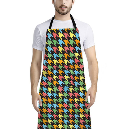 Colorful Houndstooth Print Bib Apron With Pocket