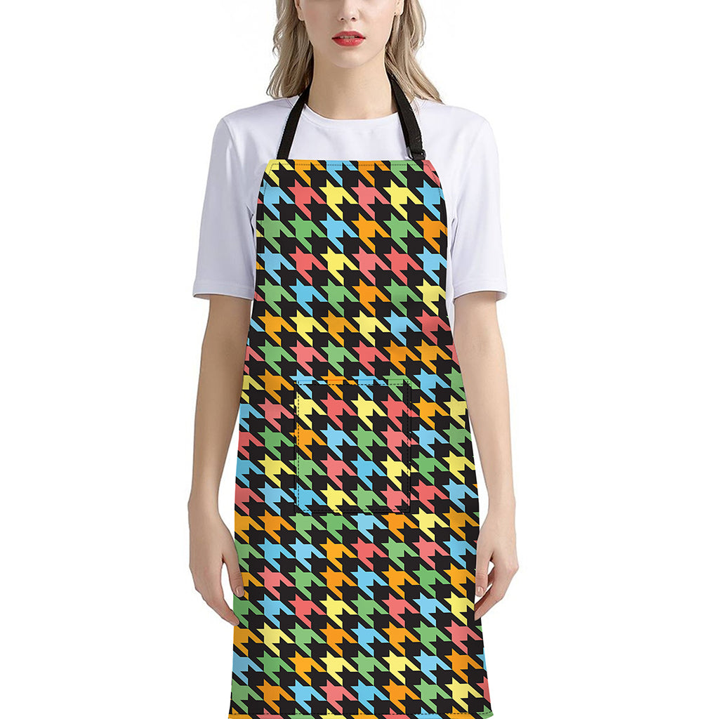 Colorful Houndstooth Print Bib Apron With Pocket