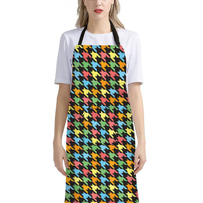 Colorful Houndstooth Print Bib Apron With Pocket