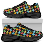 Colorful Houndstooth Print Black Chunky Shoes
