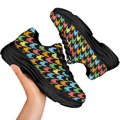 Colorful Houndstooth Print Black Chunky Shoes