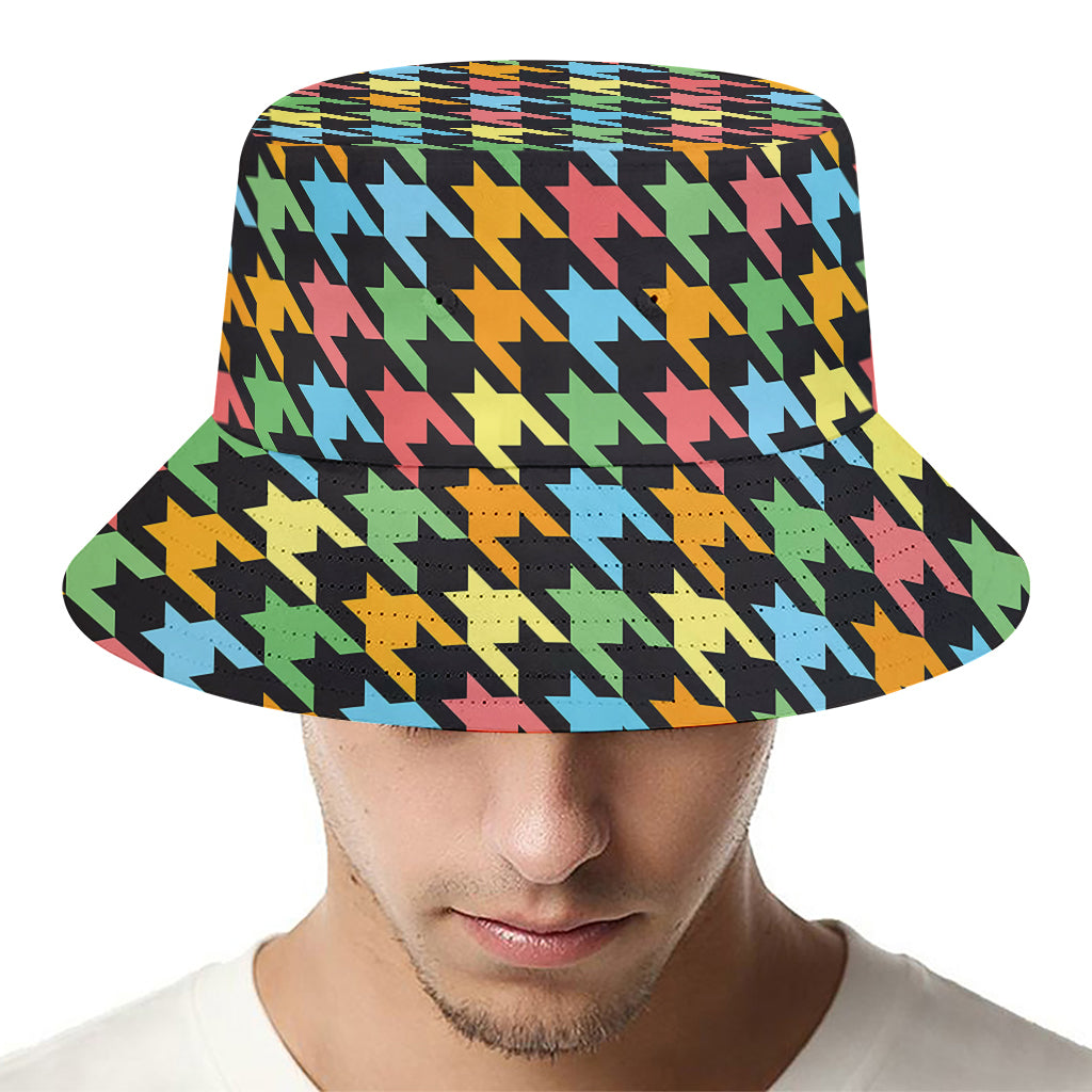 Colorful Houndstooth Print Bucket Hat