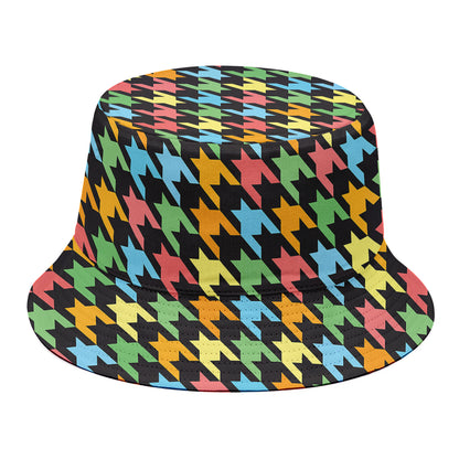 Colorful Houndstooth Print Bucket Hat