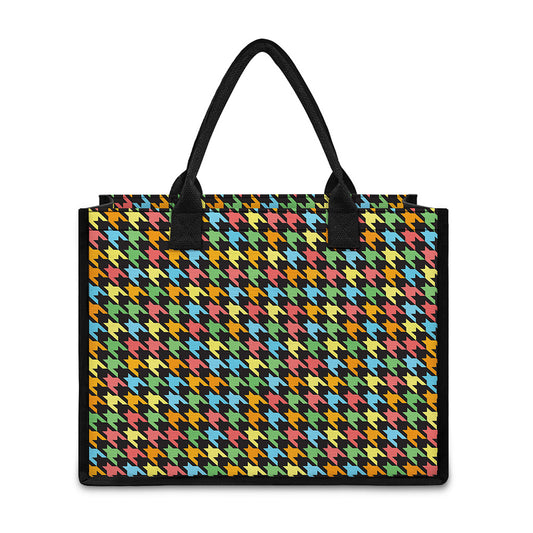 Colorful Houndstooth Print Canvas Tote Bag