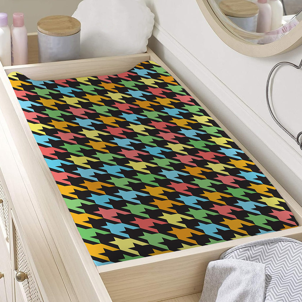 Colorful Houndstooth Print Changing Pad Cover