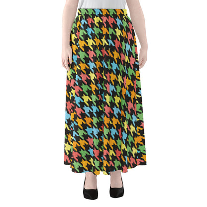 Colorful Houndstooth Print Chiffon Maxi Skirt