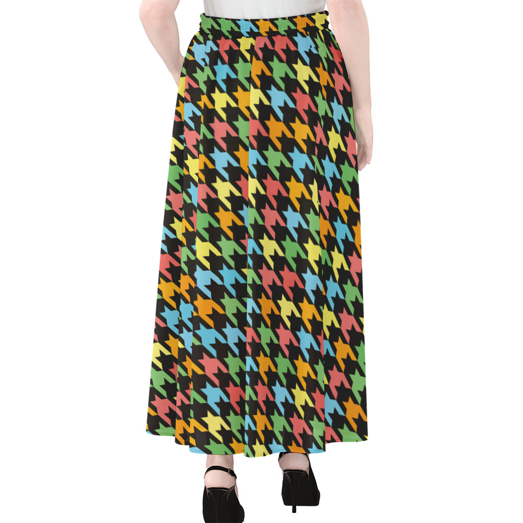 Colorful Houndstooth Print Chiffon Maxi Skirt