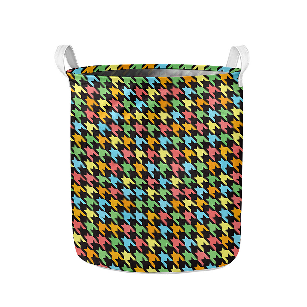 Colorful Houndstooth Print Collapsible Laundry Basket