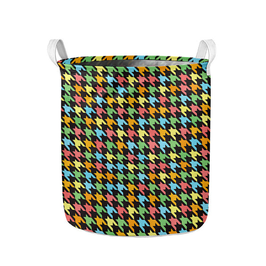 Colorful Houndstooth Print Collapsible Laundry Basket