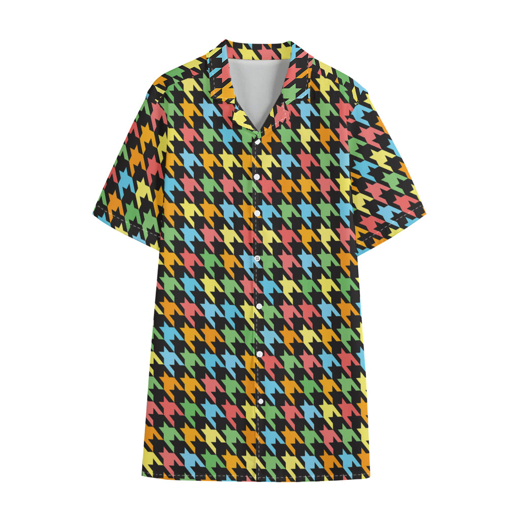 Colorful Houndstooth Print Cotton Hawaiian Shirt