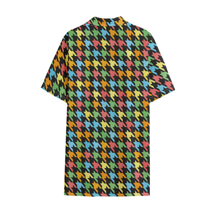 Colorful Houndstooth Print Cotton Hawaiian Shirt