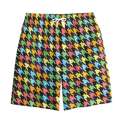 Colorful Houndstooth Print Cotton Shorts