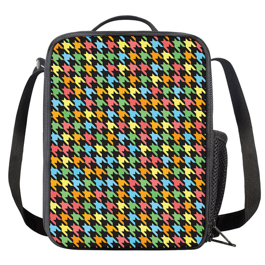 Colorful Houndstooth Print Crossbody Lunch Bag