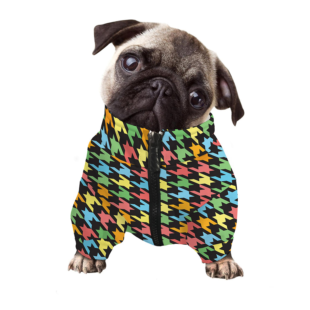 Colorful Houndstooth Print Dog Zip Up Jacket