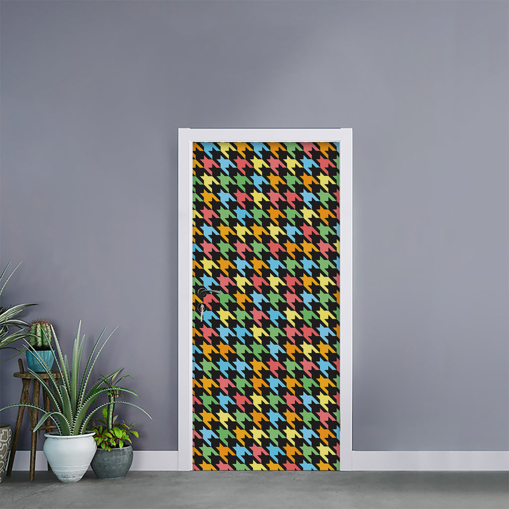 Colorful Houndstooth Print Door Sticker