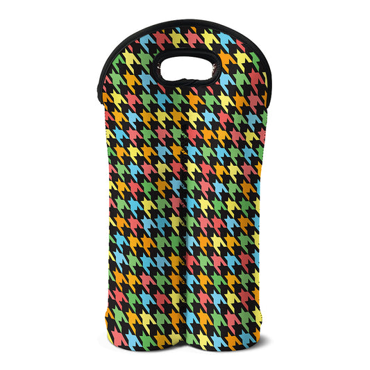 Colorful Houndstooth Print Double Neoprene Wine Tote