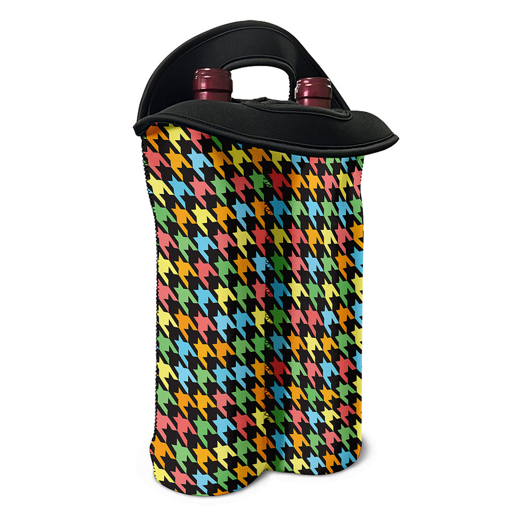 Colorful Houndstooth Print Double Neoprene Wine Tote