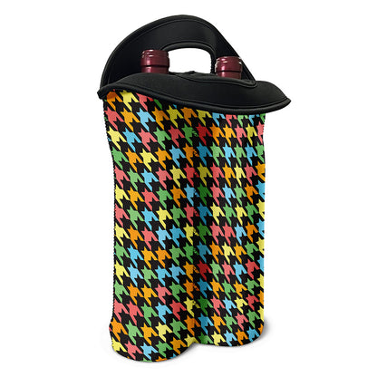 Colorful Houndstooth Print Double Neoprene Wine Tote
