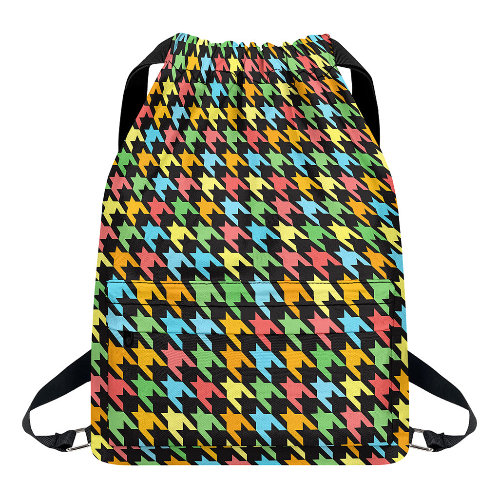 Colorful Houndstooth Print Drawstring Backpack