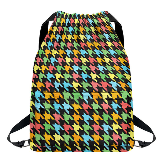 Colorful Houndstooth Print Drawstring Backpack