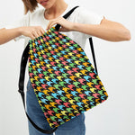 Colorful Houndstooth Print Drawstring Backpack