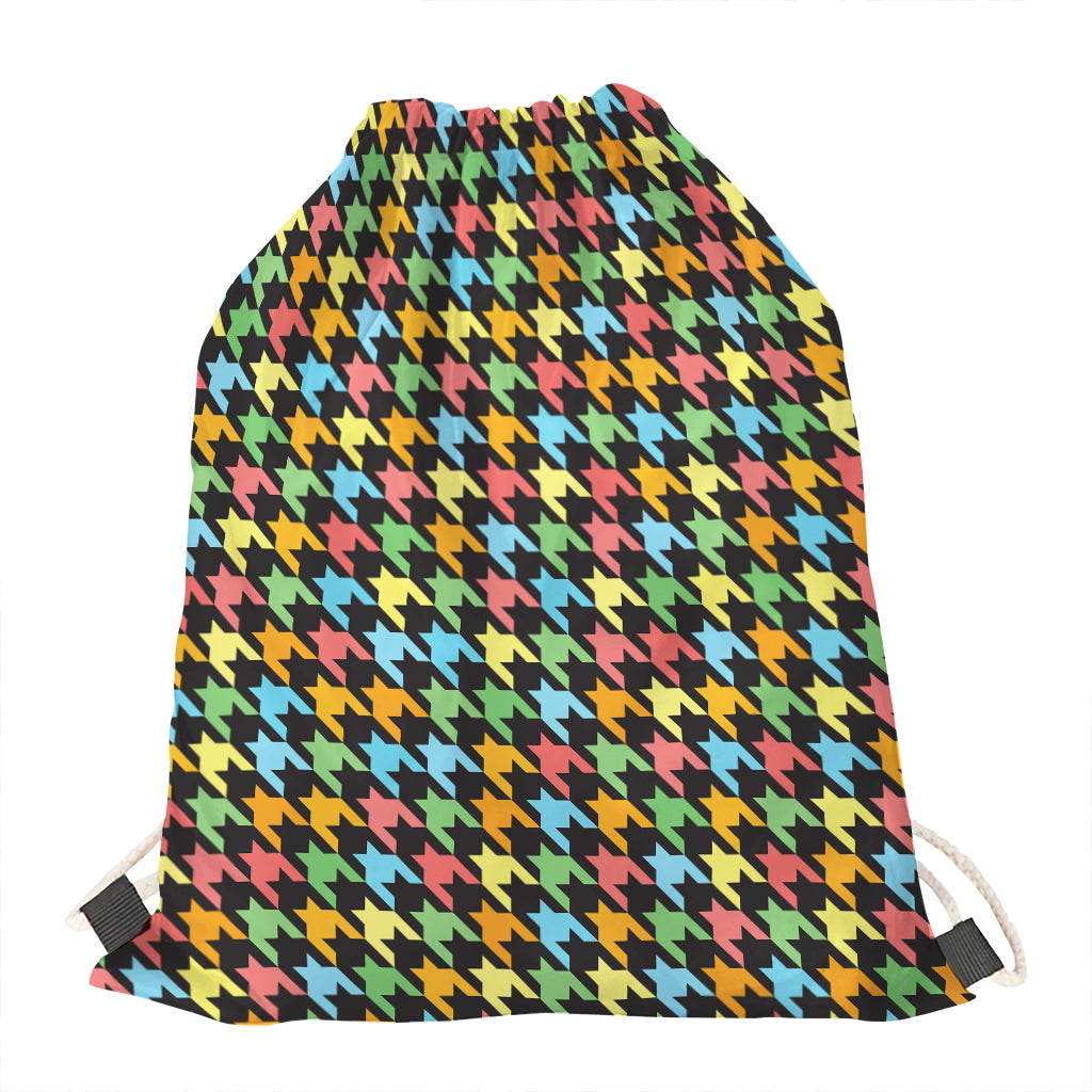Colorful Houndstooth Print Drawstring Bag