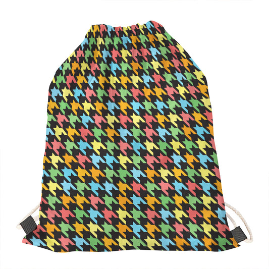 Colorful Houndstooth Print Drawstring Bag