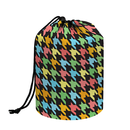 Colorful Houndstooth Print Drawstring Makeup Bag