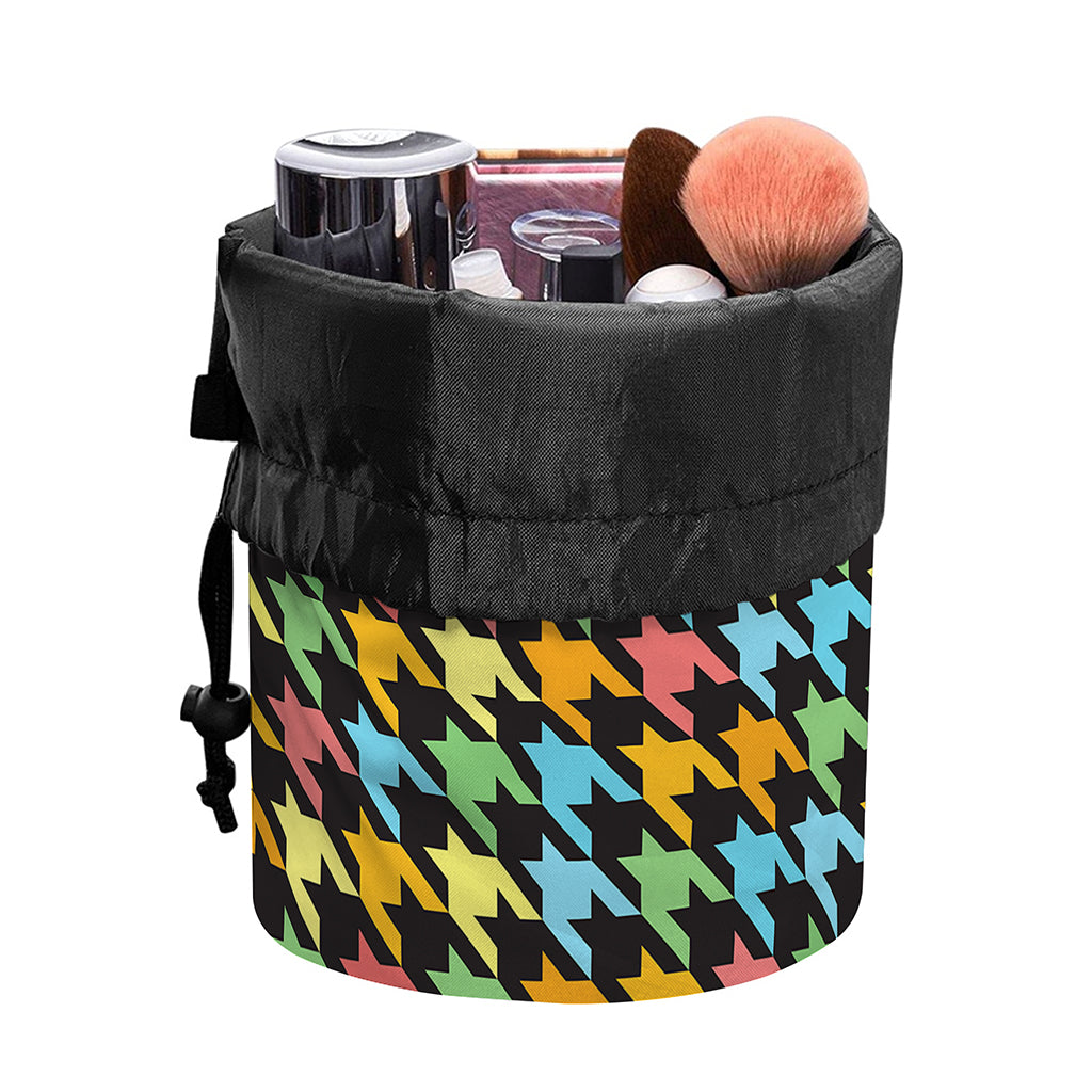 Colorful Houndstooth Print Drawstring Makeup Bag