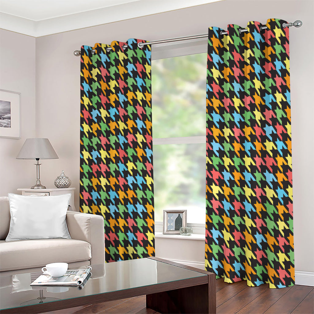 Colorful Houndstooth Print Extra Wide Grommet Curtains