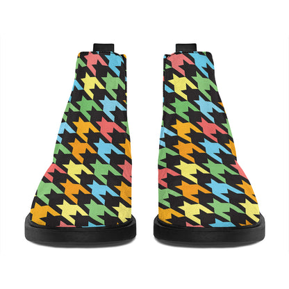 Colorful Houndstooth Print Flat Ankle Boots