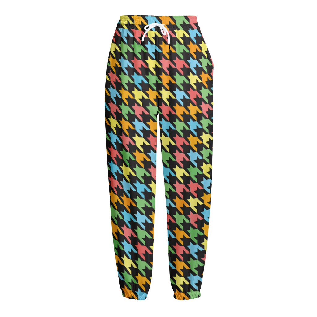 Colorful Houndstooth Print Fleece Lined Knit Pants