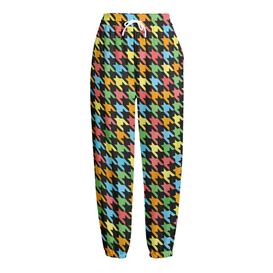 Colorful Houndstooth Print Fleece Lined Knit Pants