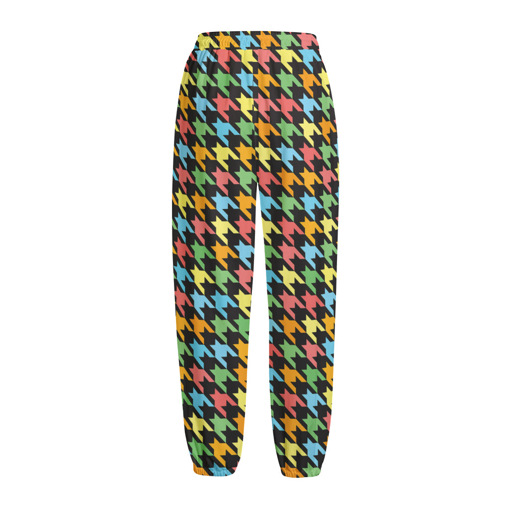 Colorful Houndstooth Print Fleece Lined Knit Pants