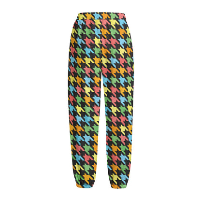 Colorful Houndstooth Print Fleece Lined Knit Pants