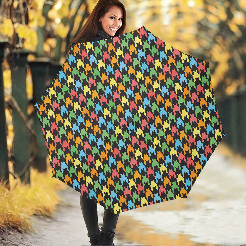 Colorful Houndstooth Print Foldable Umbrella