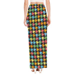 Colorful Houndstooth Print High Slit Maxi Skirt