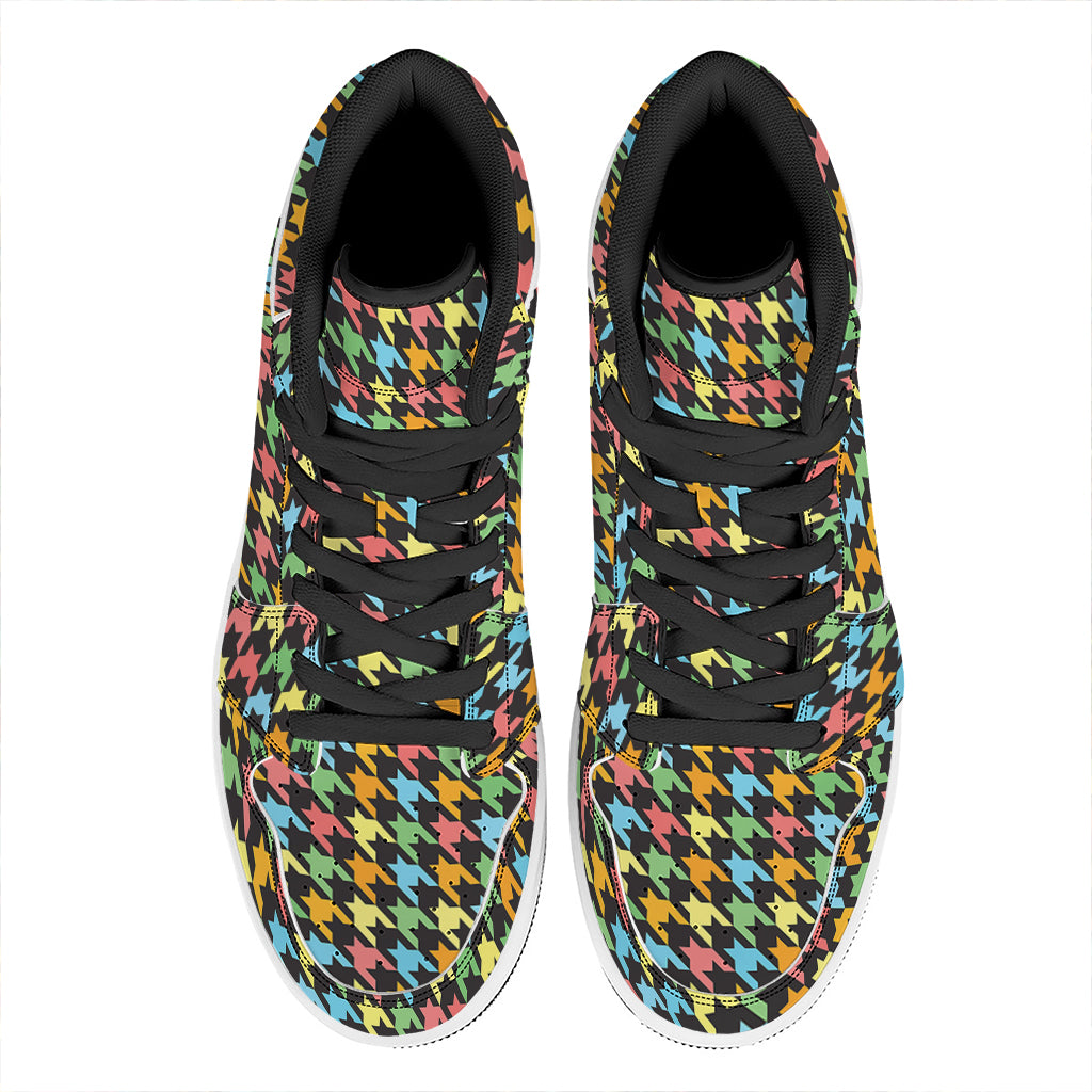 Colorful Houndstooth Print High Top Leather Sneakers