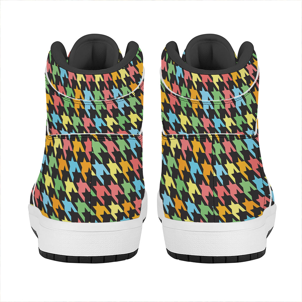 Colorful Houndstooth Print High Top Leather Sneakers
