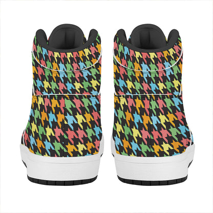 Colorful Houndstooth Print High Top Leather Sneakers