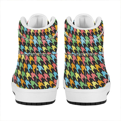 Colorful Houndstooth Print High Top Leather Sneakers